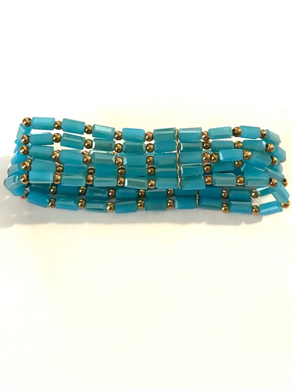 Fashion Jewelry  Turquoise Multi-Strand Beaded Bracelet with Gold Accents